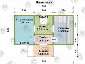 планировка бани 6 на 3 м