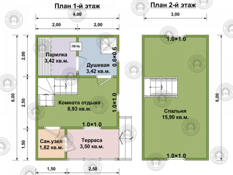 планировка двухэтажной бани
