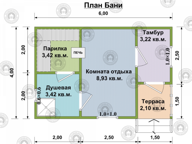 проект бани из бруса 6*4