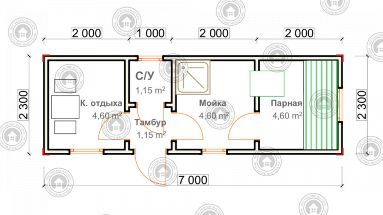 планировка мобильной бани с тамбуром и санузлом