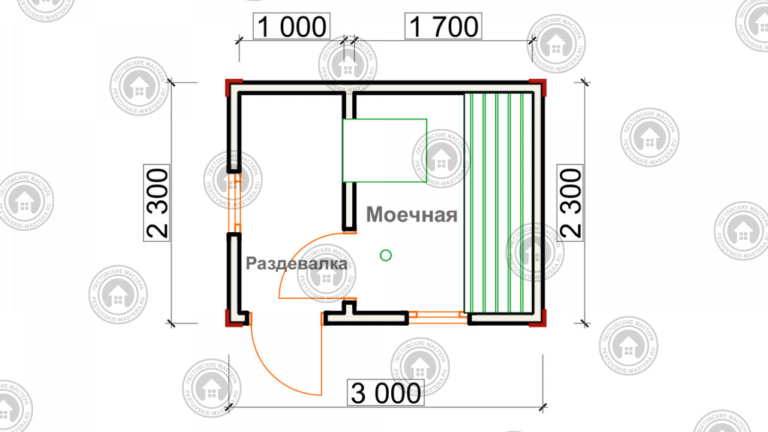 планировка мобильной бани 3*2