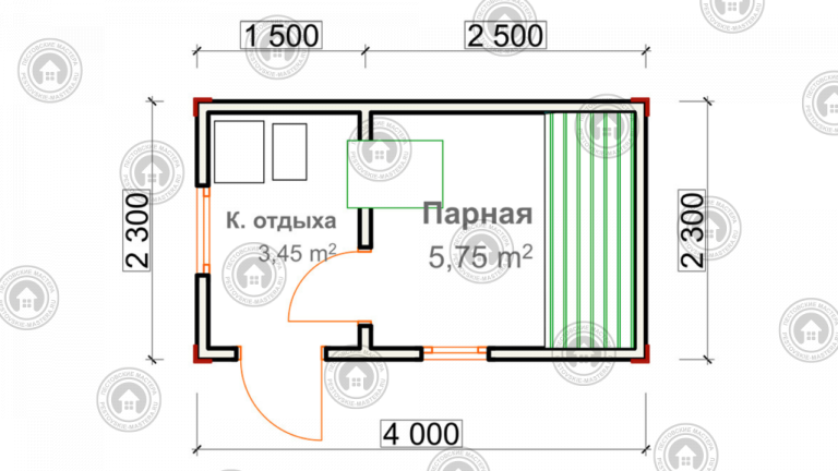 планировка бани-бытовки 4*2