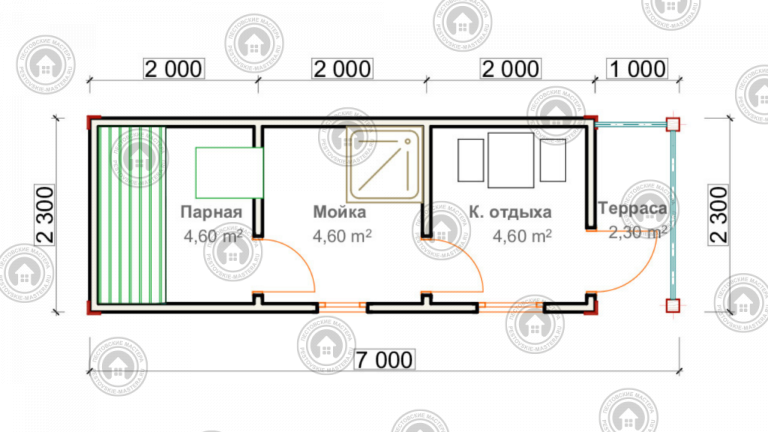 планировка готовой бани 7 на 2
