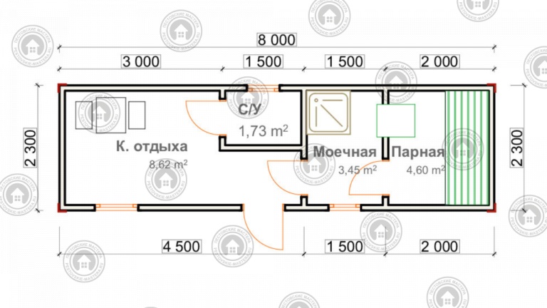 мобильная баня из профилированного бруса 8*2
