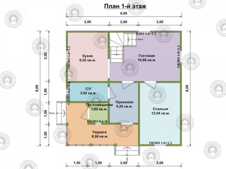 планировка каркасного дома 8 на 8
